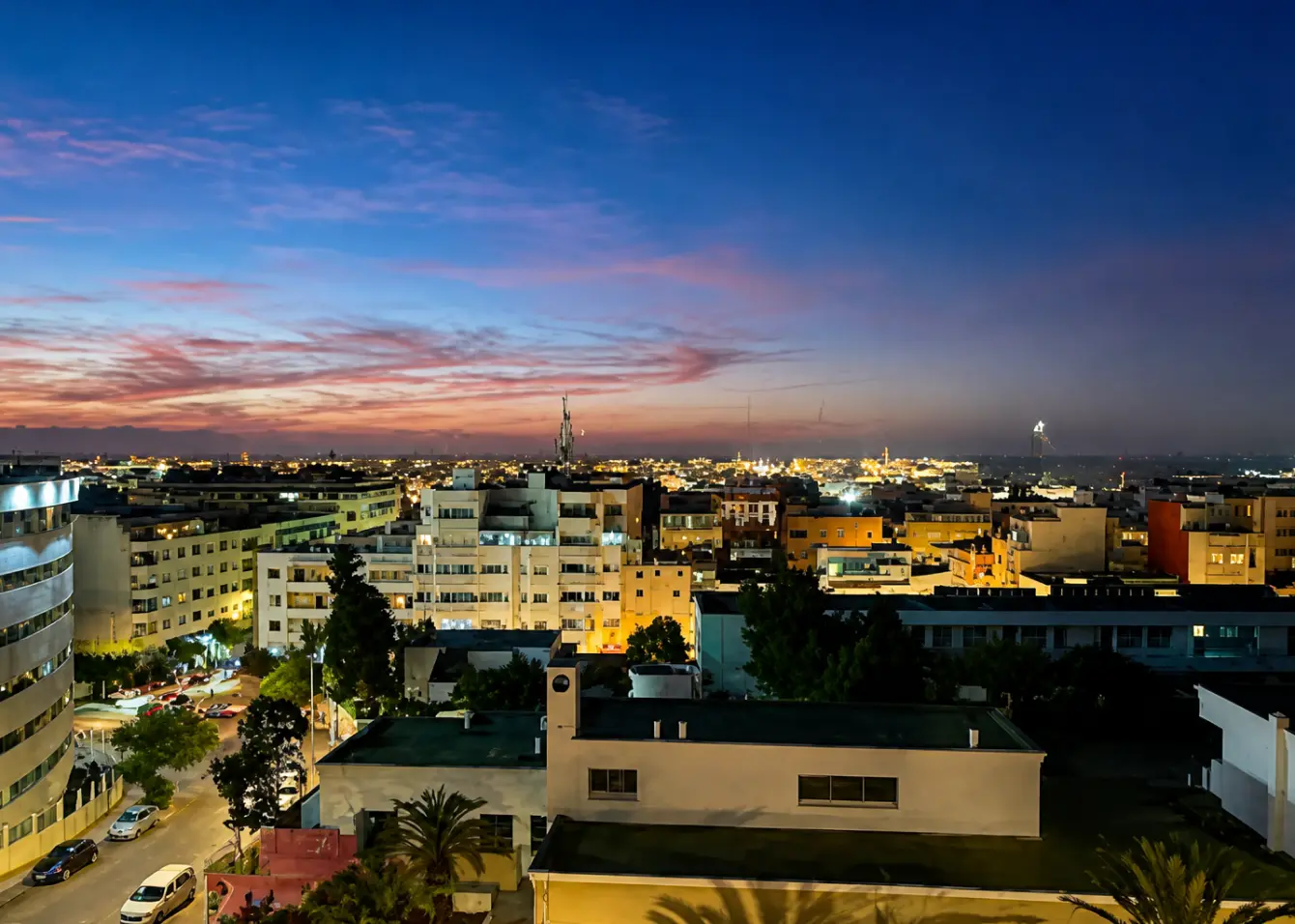 Hotel terrace and garden in the evening, Imperial Boutique Hotel Rabat